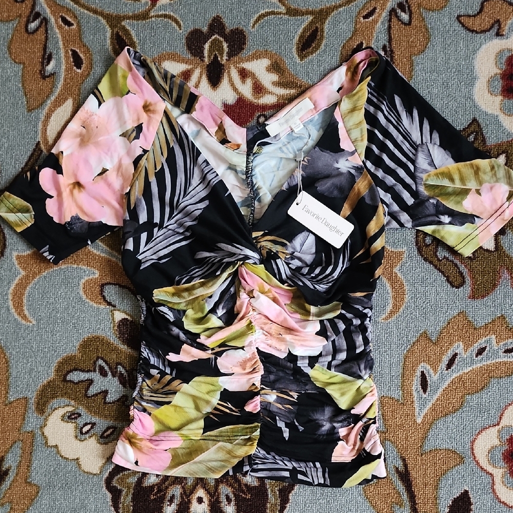 Lovers + Friends Multicolor Floral Ruched Blouse